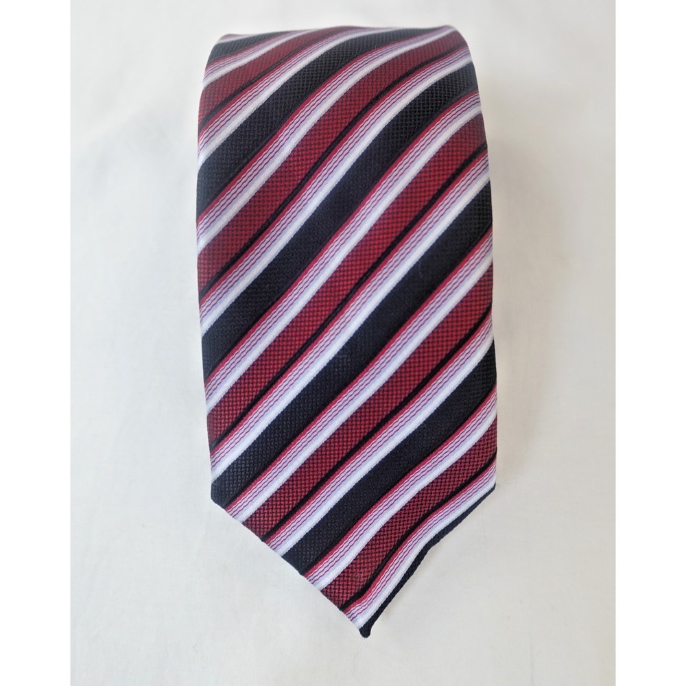 Alexander Julian‎ Colours Tie Red Navy Stripe Classic Business Hand Made Necktie